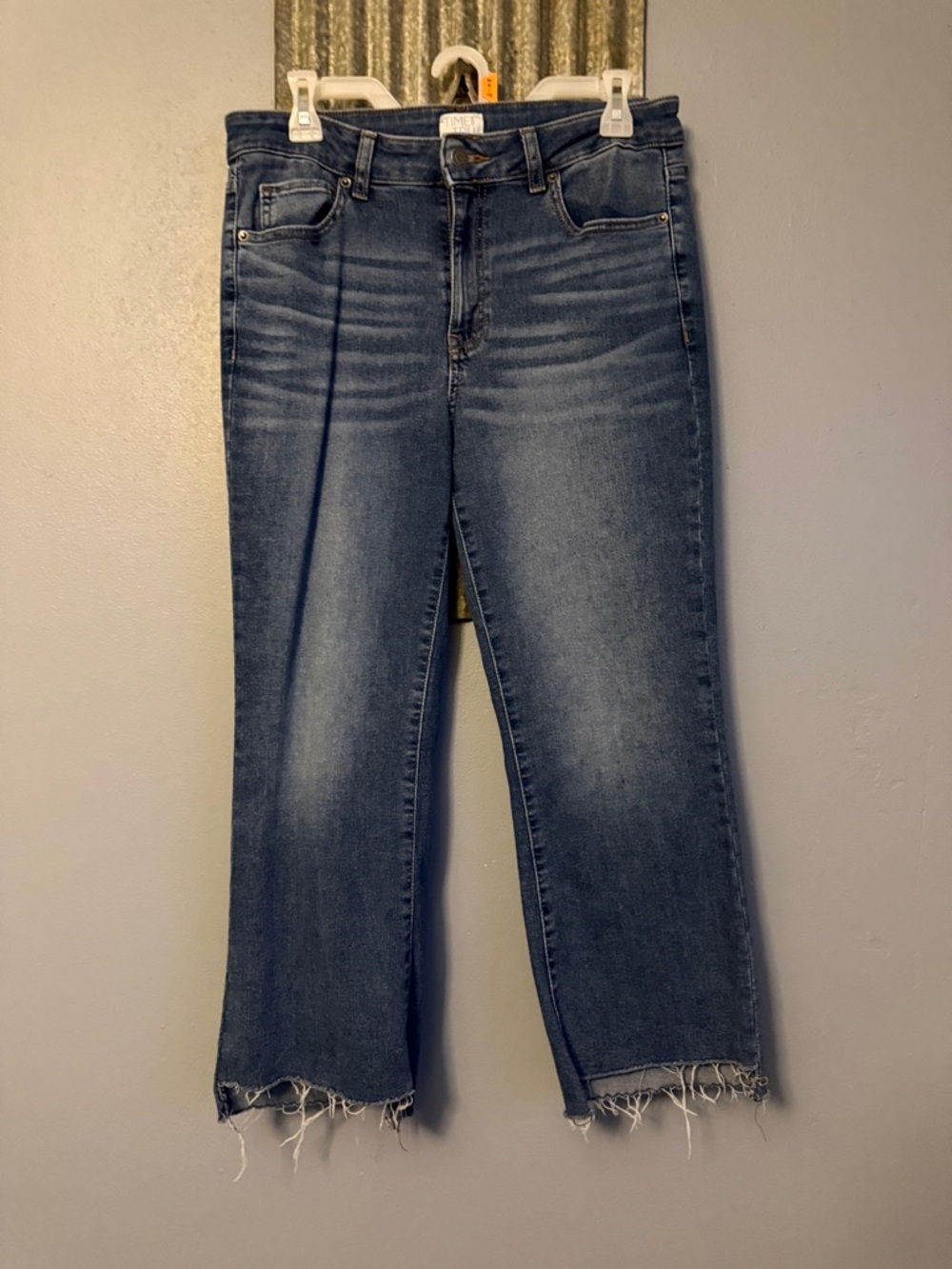 Time and Tru Dark Blue Straight Leg Jeans with Raw Hem